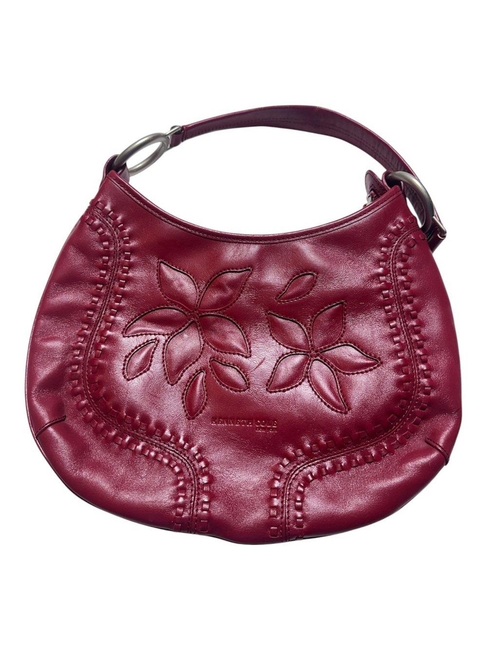 Kenneth Cole Y2K Burgundy Leather Floral Embossed Hobo Shoulder Bag Boho